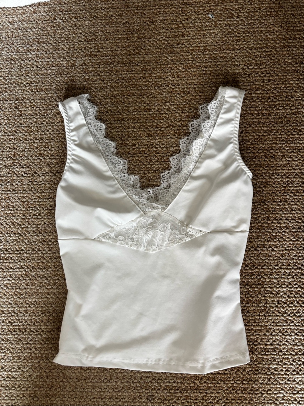 Lace-Trim V-Neck White Tank Top